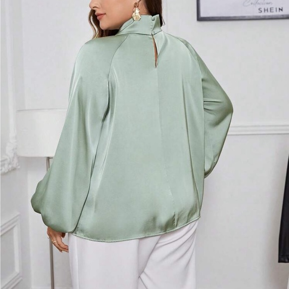 Classic Elegant Plus Size Twisted Neckline Work Office Top Blouse Shirt Green - Picture 2 of 5
